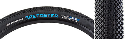 Close-up of the 29x2.3 Speedster Bicycle Tire, highlighting its tread pattern designed for minimal drag and high performance on hard pack or paved terrain.