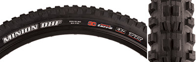 Close-up of the 29x2.3 Minion DHF TERRA/EXO/TR Bicycle Tire, showcasing its tread pattern and sidewall with Maxxis logo, designed for low rolling resistance and enhanced traction.