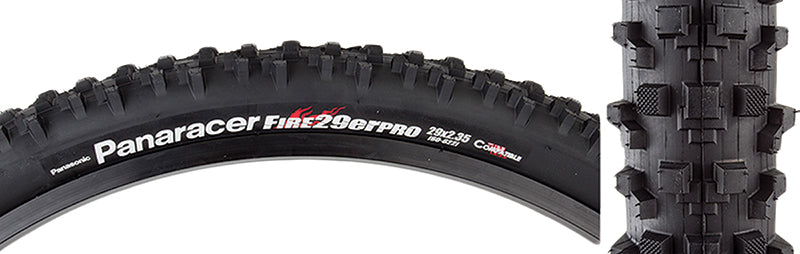 Close-up of a 29x2.35 Fire Pro Bicycle Tire showcasing its tread design and dual compound knobs for enhanced grip and durability.