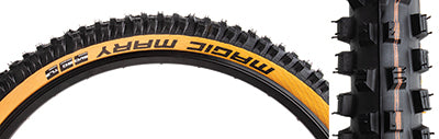 29x2.35 Magic Mary Bicycle Tire close-up showing siped and non-siped center tread blocks with prominent corner knobs, designed for downhill and enduro use in wet and muddy conditions.