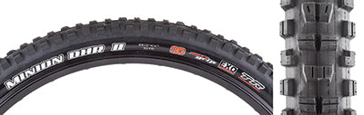 29x2.4 Minion DHR II 3CG/EXO/TR/WT Bicycle Tire with visible tread pattern and white text branding, designed for enhanced acceleration, cornering, and braking, featuring tubeless-ready and sidewall protection.