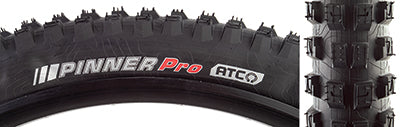 Close-up of the 29x2.4 Pinner Pro ATC Bicycle Tire, showcasing its mid-height blocks in the center and aggressive edge blocks designed for cornering and puncture protection.