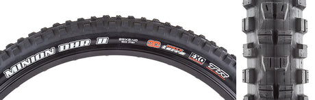 Close-up of the 29x2.4 Minion DHR II TERRA/EXO/TR/WT Bicycle Tire, showcasing the aggressive tread pattern and robust sidewall protection designed for optimal trail performance.