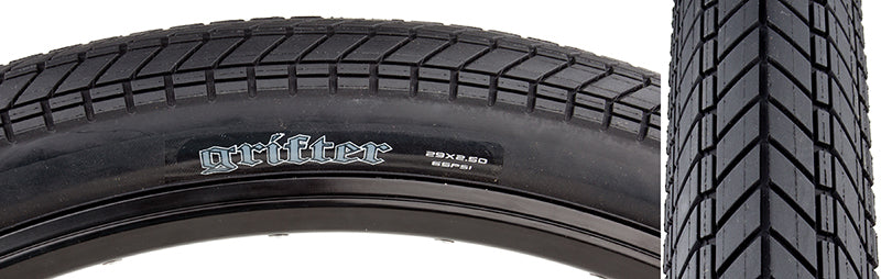 Close-up of the 29x2.5 Grifter SC Bicycle Tire highlighting its detailed tread pattern designed for fast rolling and a high-volume casing for cushioning landings.