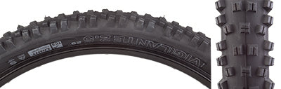 Close-up of a 29x2.5 Vigilante TCS Light High Grip Bicycle Tire showcasing its square lugged open tread pattern designed for stability and aggressive performance in varied terrains.