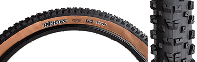 29x2.6 Rekon DC/TR/WT/EXO Bicycle Tire close-up showing its tread design with well-spaced knobs and siped corners, optimized for various terrains and rim widths, featuring EXO sidewall protection.