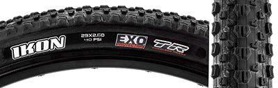 Close-up of a 29x2.6 Ikon DC/EXO/TR/WT Bicycle Tire showcasing its high-volume casing, fast-rolling tread design, and EXO sidewall protection for enhanced performance and puncture resistance.