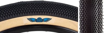 Close-up of the 29x2.8 Speedster Bicycle Tire, showcasing its tread designed for minimal drag and high performance on hard surfaces. Suitable for BMX racing, dirt jumps, and urban riding.