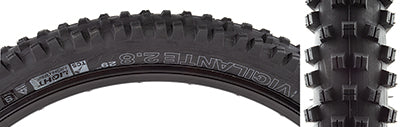 Close-up of the 29x2.8 Vigilante TCS Slash Guard Light TriTec High Grip Bicycle Tire showcasing its square-lugged open tread pattern and stiff outside knobs designed for excellent traction and stability.