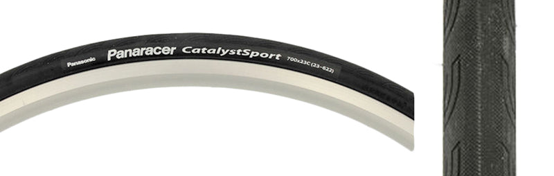 Close-up of the 700x23 Catalyst Sport Bicycle Tire, showcasing its detailed tread pattern and durable design, ideal for sport and training use.