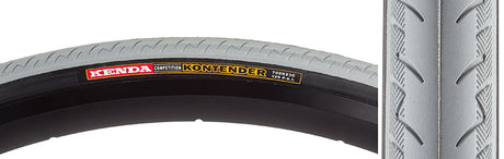 Close-up of the 700x23 Kontender Wire Bicycle Tire showing slick center with grooved lateral tread for enhanced traction, designed for training and racing.