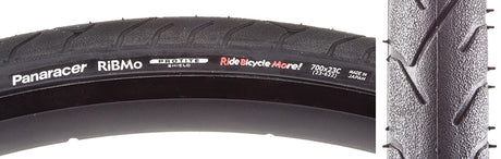 Close-up of a 700x23 Ribmo Wire Bicycle Tire showcasing its all-contact tread pattern, designed for urban commuting, and featuring the latest Protite puncture protection technology.