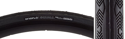 Close-up of a 700x23 Squall Bicycle Tire showcasing its smooth, fast-rolling center and terraced shoulders, designed for optimal cornering and durability.