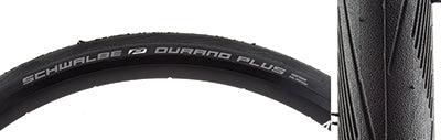 Close-up of the 700x23 Durano Plus Perf Twin SG Fold Bicycle Tire, highlighting the Smartguard puncture protection and Twin Skin rubber coating for enhanced durability and uniform appearance.