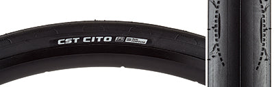 Close-up of the 700x23 Cito Bicycle Tire showcasing its dual compound tread and 170 tpi casing, designed for superior road performance and exceptional puncture safety.