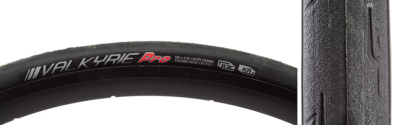 Close-up of the 700x23 Reflective Valkyrie Pro Bicycle Tire showcasing smooth center and mild siping on shoulders, emphasizing its high-quality design for excellent rolling resistance and superior grip.