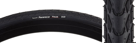 Close-up of the 700x25 Tour Bicycle Tire showcasing its deep tread pattern designed for urban roads.