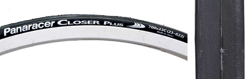 Close-up of the 700x25 Closer Plus Bicycle Tire, highlighting the tread pattern. The tire features a durable ZSG natural compound and a new puncture-resistant breaker for a comfortable ride.