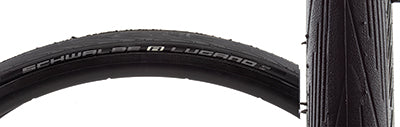 Close-up of the 700x25 Lugano Endurance Twin K-Guard Bicycle Tire showcasing its tread pattern and reinforced sidewall design for enhanced durability and performance.