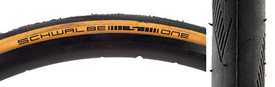 Close-up of the 700x25 One Performance Microskin Raceguard Bicycle Tire showcasing its smooth tread with siped shoulder grooves and durable 3x67 EPI carcass construction for enhanced traction and safety.