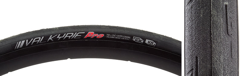 Close-up of the 700x25 Reflective Valkyrie Pro R3C/KA/120 Fold Bicycle Tire, highlighting its smooth center, mild siping on shoulders, and reflective sidewall striping for improved grip and visibility.