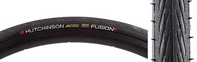 Close-up of the 700x25 Fusion 5 All Season Bicycle Tire showcasing its tread pattern and robust design for enhanced traction and puncture resistance.