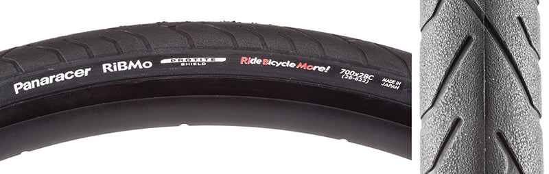 700x28 Ribmo Wire Bicycle Tire with a detailed tread pattern, designed for urban commuting. Features close-up view highlighting the robust puncture protection technology Protite for long-lasting performance.