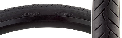 Close-up of a 700x28 Smoothie Bicycle Tire showing its black tread and durable thick rubber casing, designed for low rolling resistance and all-weather traction.