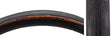 Close-up of a 700x30 Black/Tan Exposure Road TCS Bicycle Tire, highlighting the detailed tread design and robust construction, emphasizing its tubeless-ready casing and smooth ride quality.