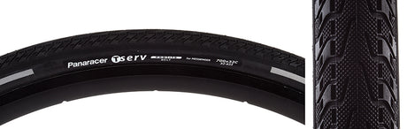 700x32 Reflective T-Serv Bicycle Tire, featuring a robust tread pattern, white text on the sidewall, and aramid belting for puncture protection. Ideal for urban cycling with enhanced durability.