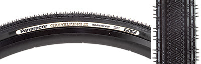 700x32 Black/Black Gravel King SS Bicycle Tire, featuring fast-rolling file tread with micro knobs and rectangular shoulder knobs, designed for mixed gravel and road use with enhanced durability and puncture resistance.