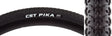 Close-up of the 700x32 Pika Bicycle Tire, highlighting its tread pattern with ramped center knobs and U-shaped shoulder knobs, ideal for gravel adventures and dirt road cross trekking.