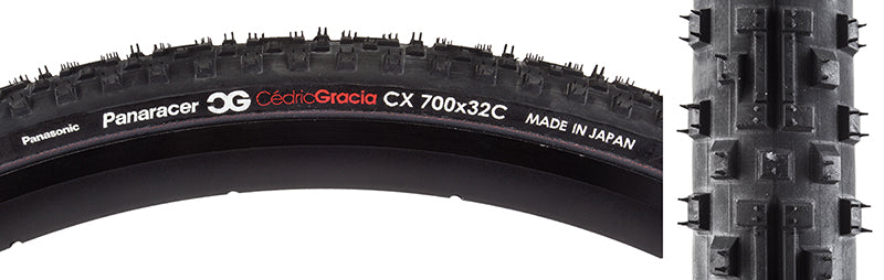 Close-up of the 700x32 CG CX Bicycle Tire showcasing its alternating block and rectangular tread pattern designed for excellent grip in grass, gravel, and mud.