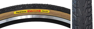 700x35 Pasela Bicycle Tire, close-up of tread and rubber band, highlighting its raised center designed for low rolling resistance, ideal for hybrid commuting.