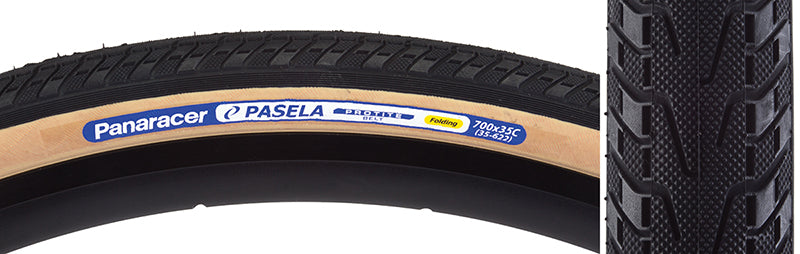 700x35 Pasela Protite Fold Bicycle Tire, close-up view showcasing the tread and label, highlighting its durable 400D Lite Extra casing and puncture protection technology for urban and touring use.