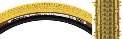 700x35 Mustard/Brown Gravel King SK Bicycle Tire featuring five rows of square knobs and double continuous ridges for smooth rolling and exceptional grip, ideal for rough or gravel roads.