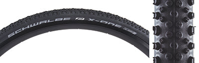 Close-up of a 700x35 X-One Allround Performance Lite Bicycle Tire showcasing its densely packed center knobs and staggered shoulder lugs designed for traction on various terrains.