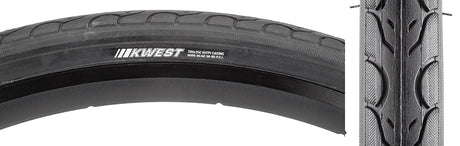 Close-up of the 700x35 Kwest SRC/60 Bicycle Tire, showcasing its smooth rounded tread with large water dispersion grooves for improved speed, traction, and cornering. Ideal for commuting or recumbent biking.