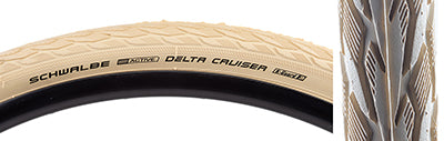 Close-up of the 700x35 Delta Cruiser Active Twin KG Bicycle Tire, showcasing its versatile center rib profile and robust K-Guard puncture protection with Twin Skin's additional rubber coating for enhanced durability.