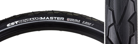 Close-up of the 700x35 Reflective Sensamo Master Bicycle Tire, showcasing its textured sidewalls, fast-rolling tread with heavy siping, and reflective sidewall striping for enhanced visibility.