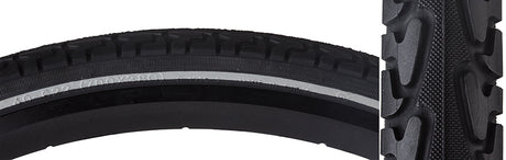 700x38 Reflective Salvo CST1316 Bicycle Tire with a white stripe, featuring a diamond-knurled center tread for enhanced traction on wet and dry surfaces, shown in a close-up view.