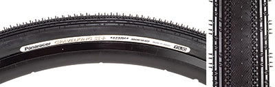 Close-up of the 700x38 Black/Black Gravel King SS+ Bicycle Tire, showcasing its durable, puncture-resistant design with a fast-rolling center tread and micro knobs on the sides for mixed gravel and road use.