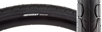 Close-up of the 700x38 Kwest Bicycle Tire showcasing its smooth rounded tread and large water dispersion grooves designed for enhanced speed, traction, and cornering confidence.