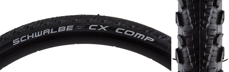 Close-up of the 700x38 CX Comp Active Lite KG Bicycle Tire, showcasing its exaggerated file tread, larger shoulder knobs, and puncture-resistant Kevlar belt designed for gravel and CX use.