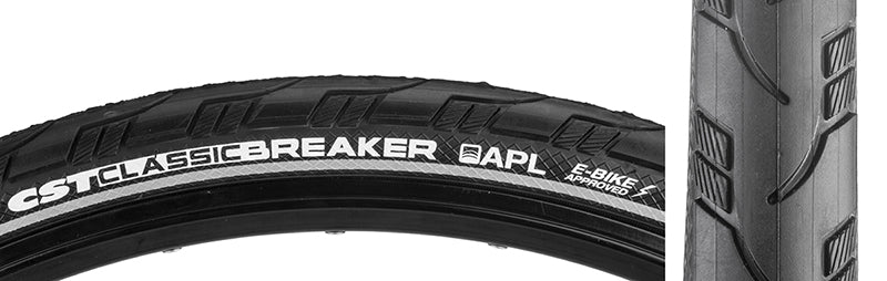 Close-up of the 700x38 Reflective Classic Breaker Bicycle Tire, highlighting the raised center line, grooved side tread, and reflective sidewall.