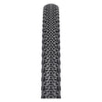 Close-up of a 700x40 Black/Black Raddler TCS Light Fast Rolling Bicycle Tire, highlighting its tall, toothy outer lugs and centered tread, designed for optimal performance on dirt, gravel, or loose terrain.