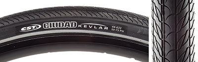 Close-up of the 700x42 Reflective Ciudad Bicycle Tire, highlighting its tread and reflective sidewall striping designed for puncture resistance and enhanced visibility.