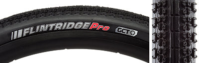 Close-up of the 700x45 Reflective Flintridge Pro SCT Bicycle Tire, showcasing its detailed tread pattern and reflective sidewall striping designed for enhanced grip and visibility.