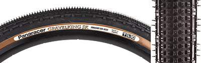 700x50 Black/Brown Gravel King SK Bicycle Tire featuring spiked square knobs and double rows of continuous ridges, designed for smooth rolling and superior grip on rough or gravel roads.