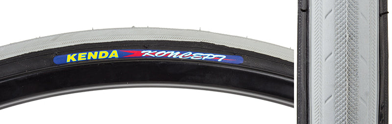 Close-up of the 650Cx23 Koncept Bicycle Tire showcasing its tread pattern, designed for excellent road performance, acceleration, and cornering.